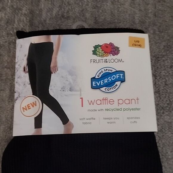 Black Fruit of the Loom Women's Eversoft Waffle Thermal Pants Size L - Picture 7 of 8